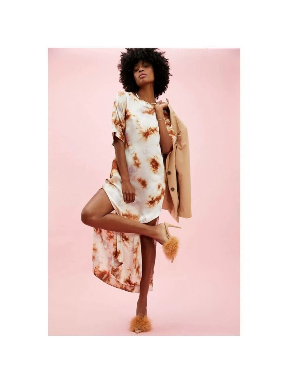 Free People On the Road Quin Satin Maxi Dress Size M (oversized) Sand/Sable NWT